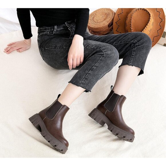 🆕Women's Chelsea Lug Sole-9620- Synthetic leather Ankle Elastic Band Boots - Picture 10 of 10